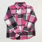 GT0104 Baby Girl Kids Pink Plaid Cotton Pocket Flannel Button Up Shirt