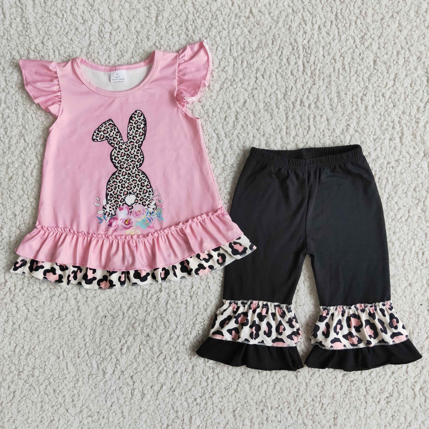 Easter Baby Girl Pink Rabbit Bunny Leopard Ruffle Capris Outfit