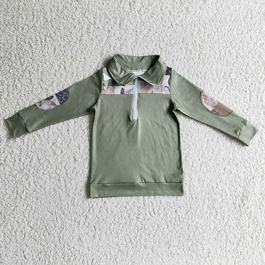 BT0103 Olive duck deer camo patchwork kids boy zipper pullover