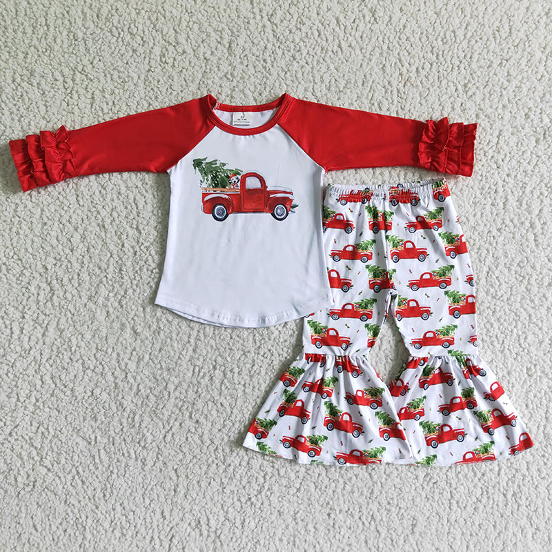6 B9-19 Baby Girl Christmas Tree Car Outfit