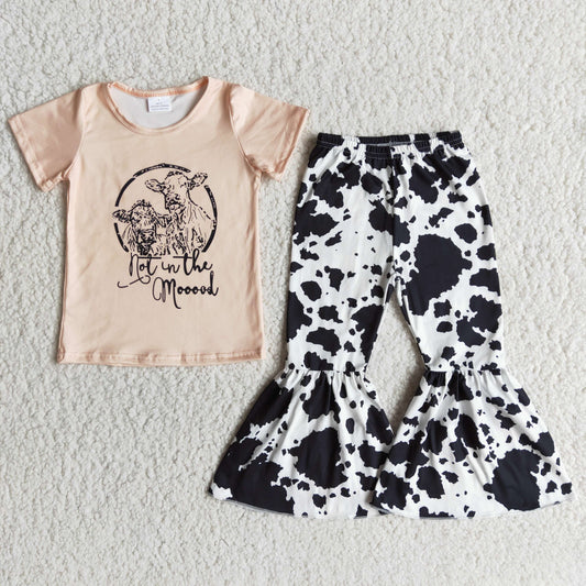 Baby Girl Not In The Moood Cow Print Bell Pants Outfit