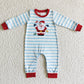 LR0121 Baby Boy Embroidery Christmas Santa Striped Romper