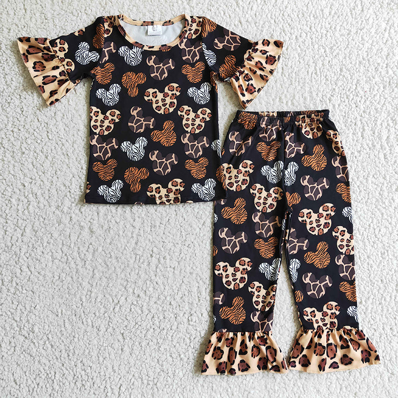 GSPO0229 Baby Girl Cartoon Leopard Animal Pajamas Outfit