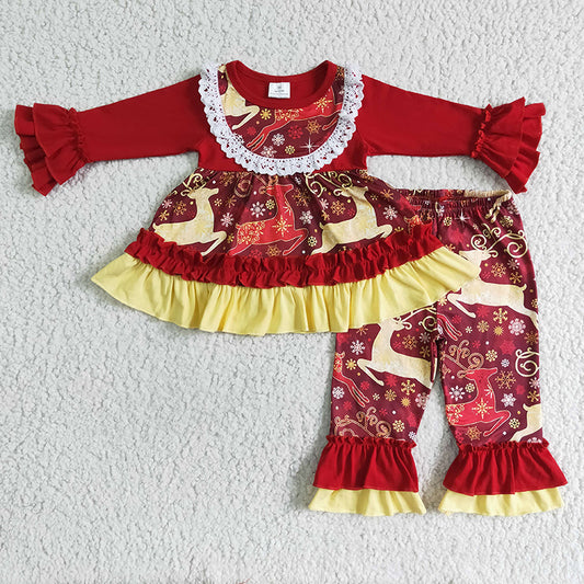 6 A22-30 Baby Girl Christmas Deer Pants Outfit