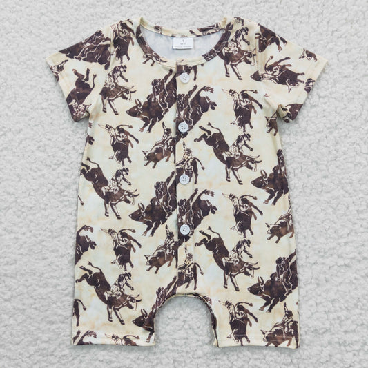 SR0261 Baby Boy Western Rodeo Short Sleeves Summer Cardigan Romper