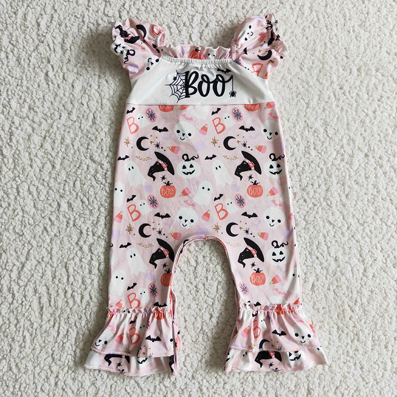 SR0091 Baby Girl Halloween Boo Pumpkin Romper