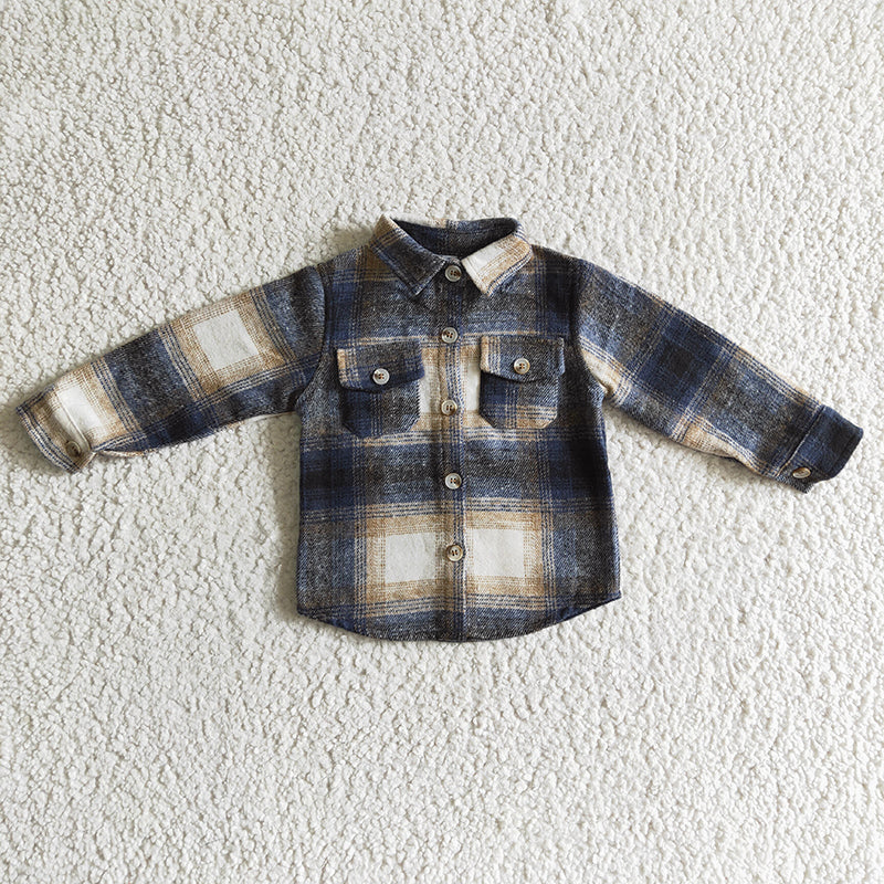 BT0117 Baby Kids Long Sleeve Plaid Flannel Shirt