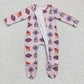 LR0224 Baby Kids Newborn Western Cow Aztec Zipper Romper Footed Coverall