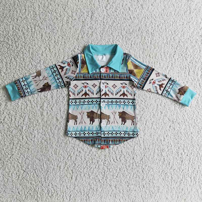 BT0090 Western Cow Print Baby Boy Shirt