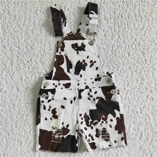 SS0019 Summer Baby Denim Cow Print Shorts Overalls