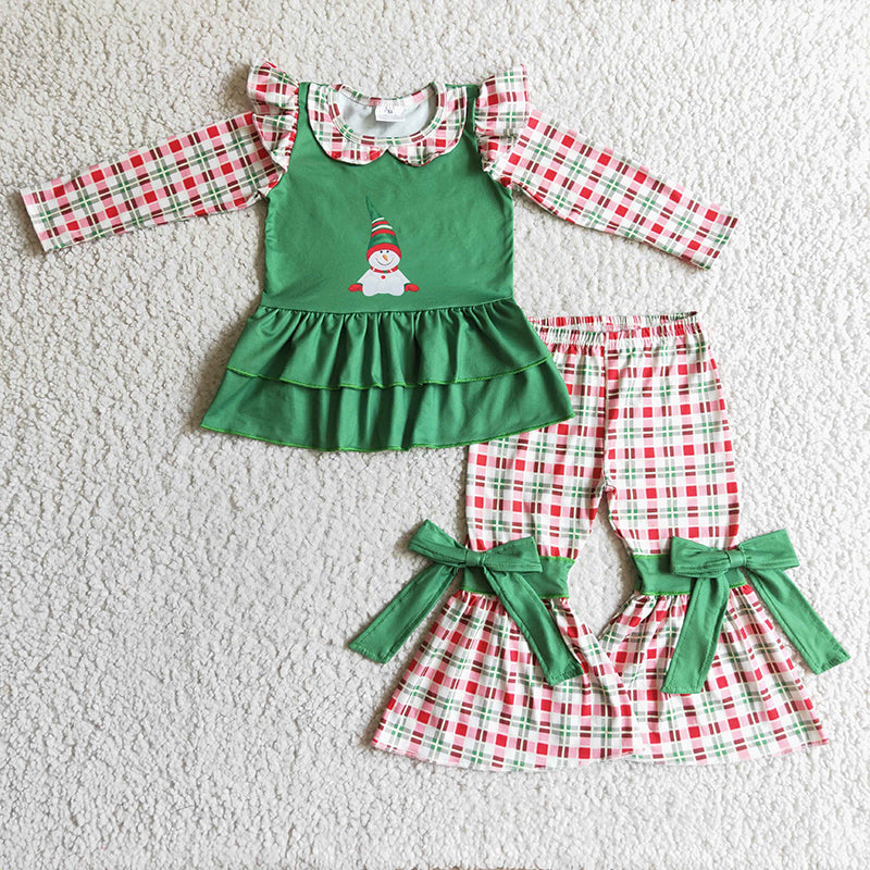 GLP0270 Baby Girl Snowman Plaid Christmas Outfit