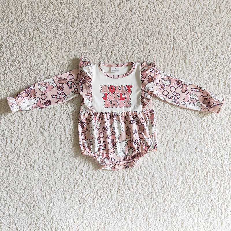 LR0206 Baby Girl Christmas Santa Gingerbread Romper