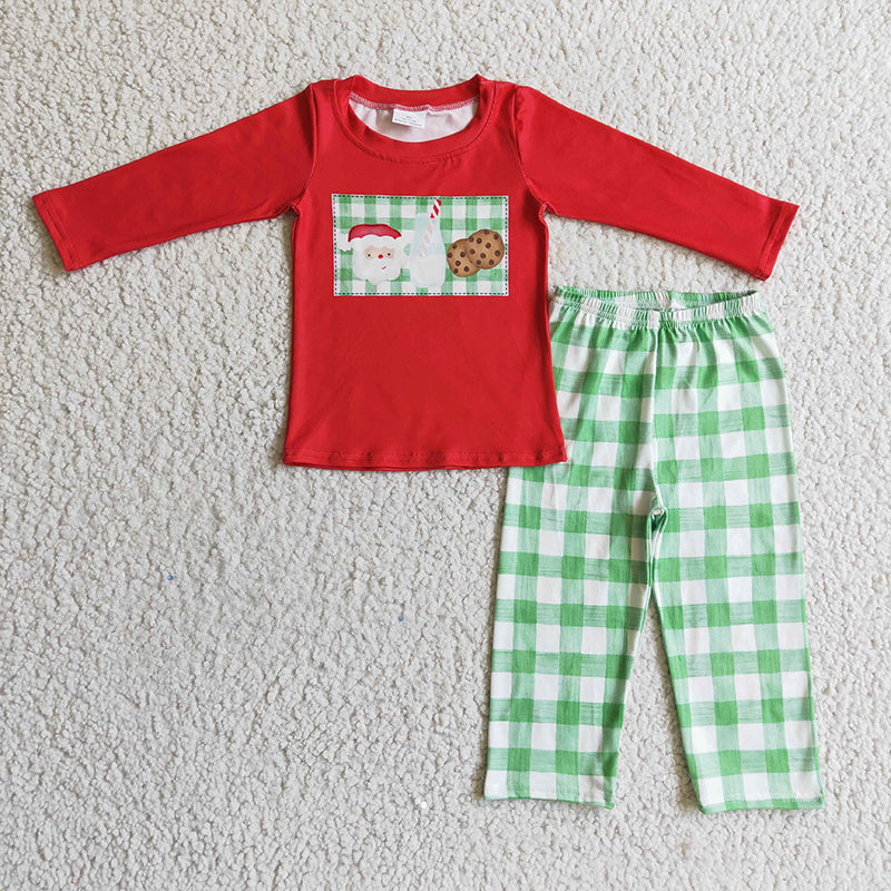 Baby Girl Kids Christmas Red Shirt Pink Plaid Pants Set