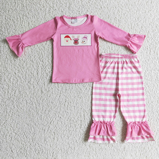 GLP0315 Christmas Santa Snowman Baby Girl Pink Pajamas Outfit