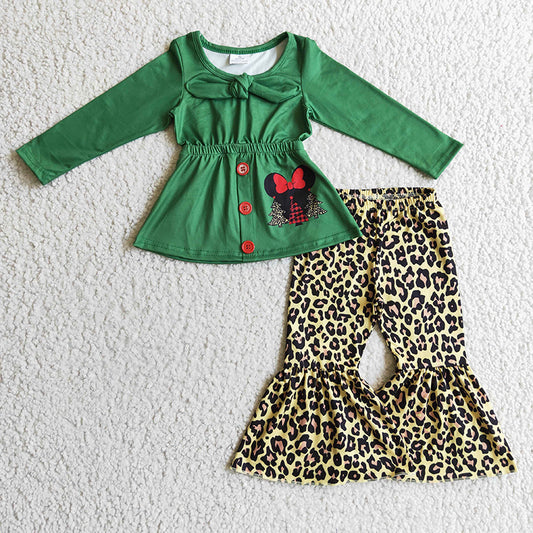 GLP0278 Christmas Baby Girl Kids Leopard Bell Pants Outfit