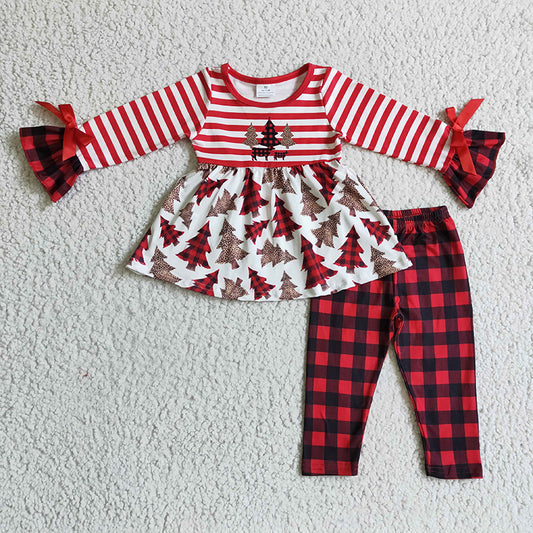 GLP0084 Baby Girl Kids Christmas Tree Plaid Pants Outfit