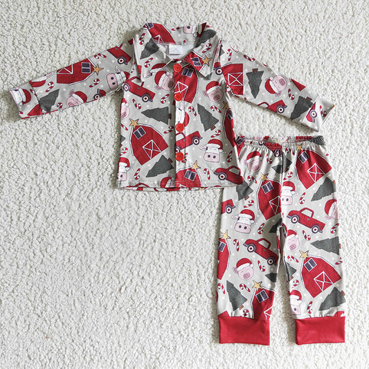 BLP0143 Christmas Baby Boy Farm Print Pajamas Sleepwear Set