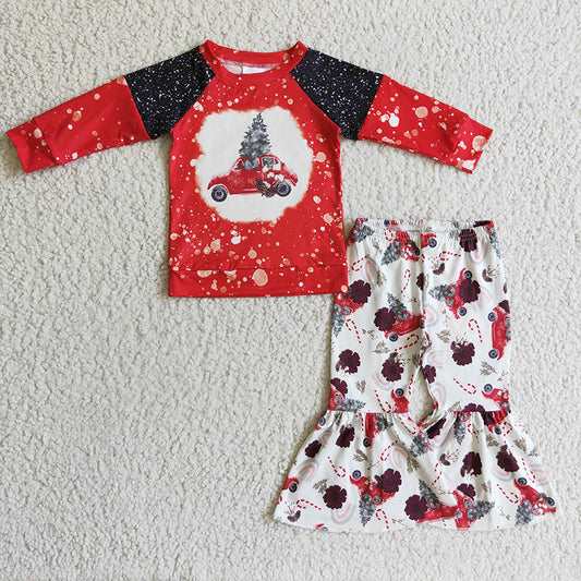 GLP0355 Baby Girl Christmas Tree Car Bell Pants Kids Outfit