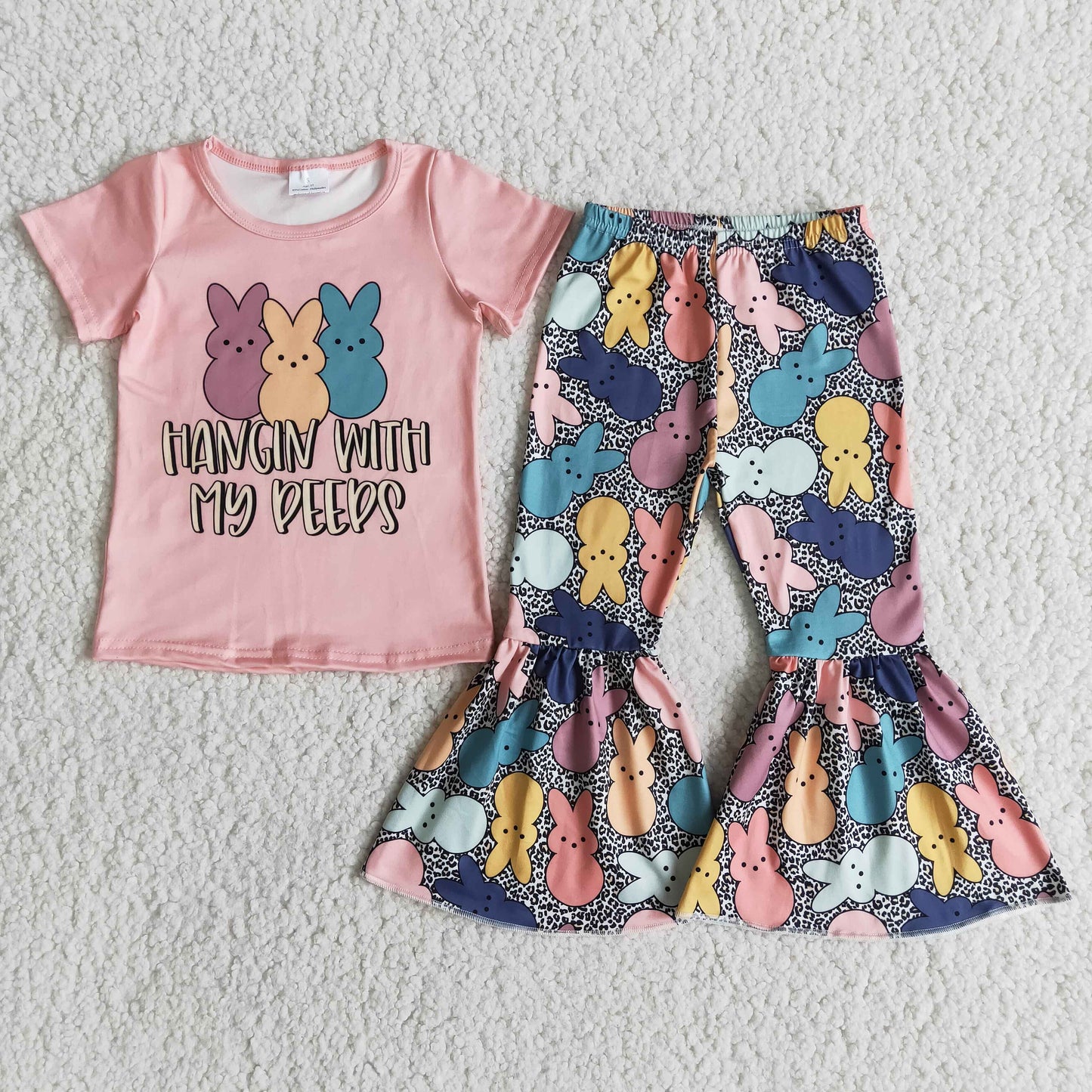 E9-2 Easter Baby Girl Three Rabbits Bunny Leopard Set