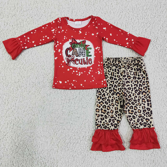 GLP0329 Christmas Baby Girl Candy Cane Cutie Leopard Pants Outfit