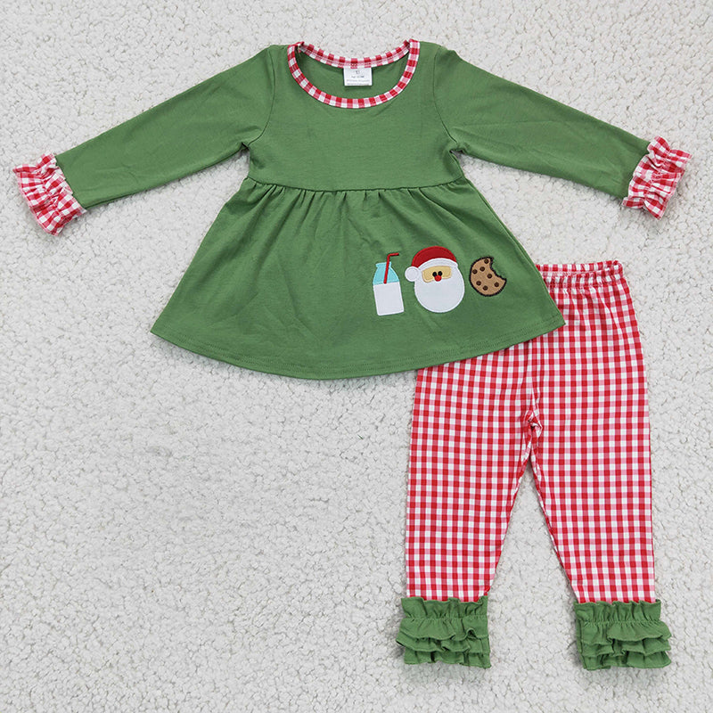 BLP0147 Christmas Embroidery Milk Santa Cookie Baby Boy Plaid Pants Pajamas