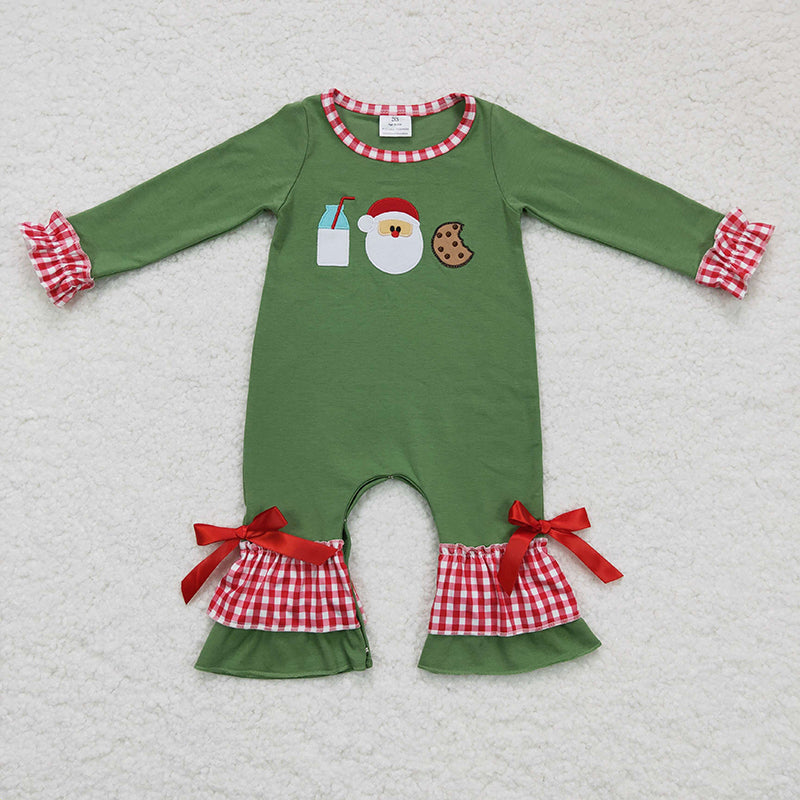 LR0232 Baby Boy Embroidery Christmas Santa Milk Cookie Cotton Romper