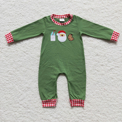 LR0233 Baby Girl Embroidery Christmas Santa Milk Cookie Cotton Romper