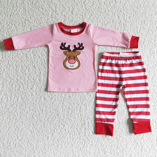 6 A27-12 Baby Girls Christmas Deer Pink Pajamas