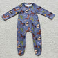 LR0230 Baby Boy Newborn Western Horse Zipper Romper Footed Coverall