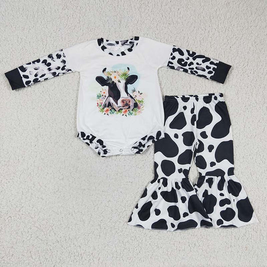 Baby Girl Western Cow Long Sleeves Romper Bell Pants Set