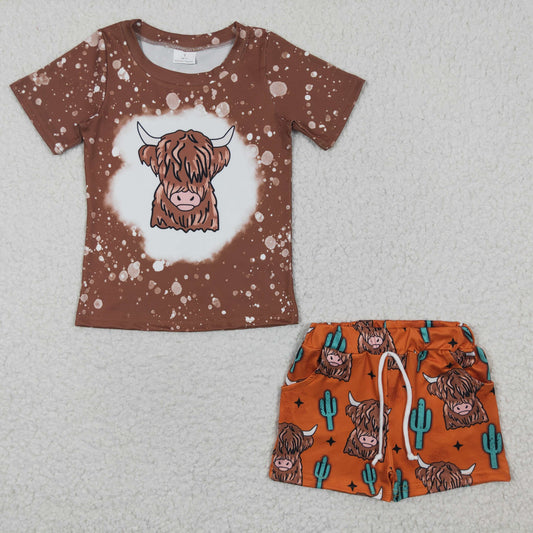 BSSO0199 Baby Boy Western Cow Cactus Shorts Summer Outfit