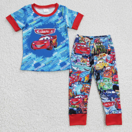 BSPO0090 Baby Boy Cartoon Car Short Sleeves Shirt Pants Outfit