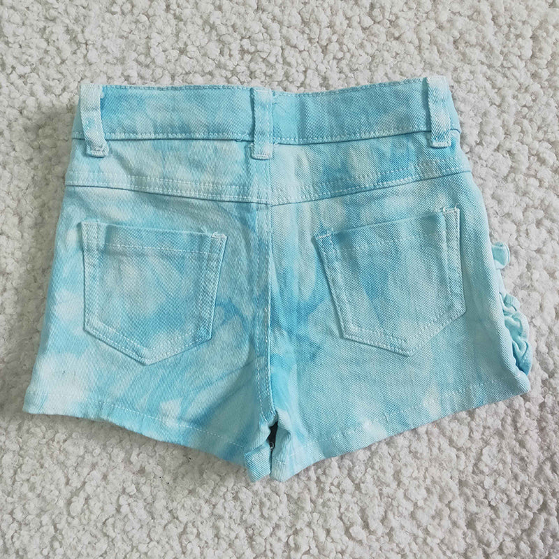 SS0008 Summer Baby Girl Blue Tie Dye Denim Shorts