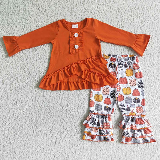 6 A13-28 Baby Girl Orange Pumpkin Pants Outfit