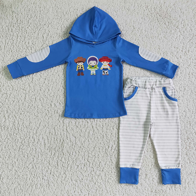 BLP0099 Baby Boy Cartoon Blue Hoodie Outfit