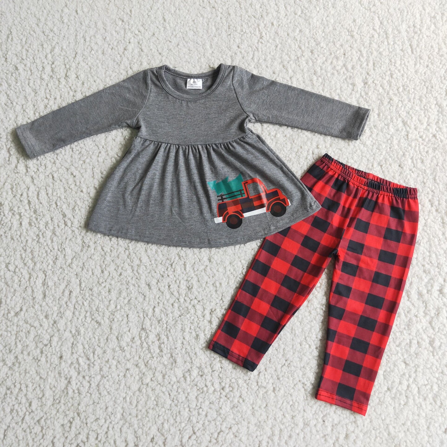 6 A22-20 Baby Girl Christmas Car Plaid Pants Outfit