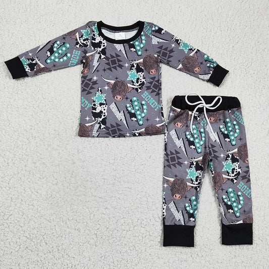 BLP0154 Baby Boy Western Cow Cactus Kids Pajamas Outfit