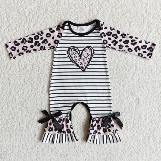 6 A26-20 Baby Girl Heart Striped Valentine's Long Sleeves Romper