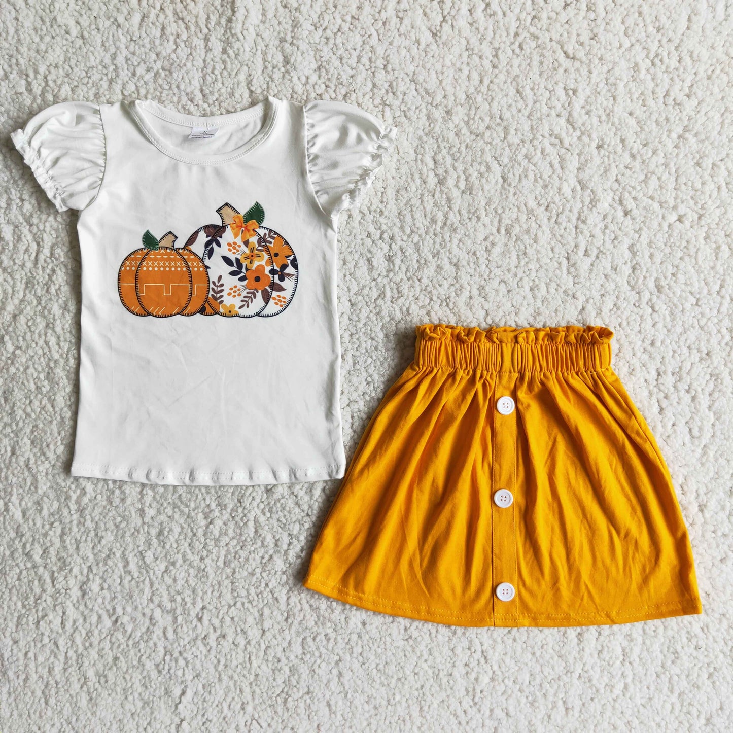 D2-15 Baby Girl Thanksgiving Pumpkin Orange Skirt Outfit