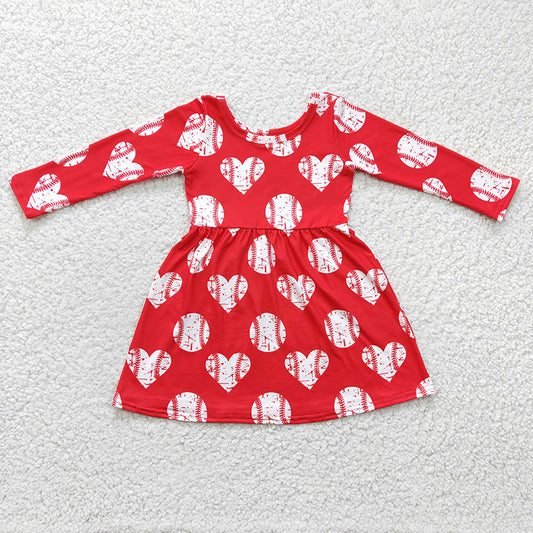 GLD0165 Baby Girl Red Heart Baseball Dress