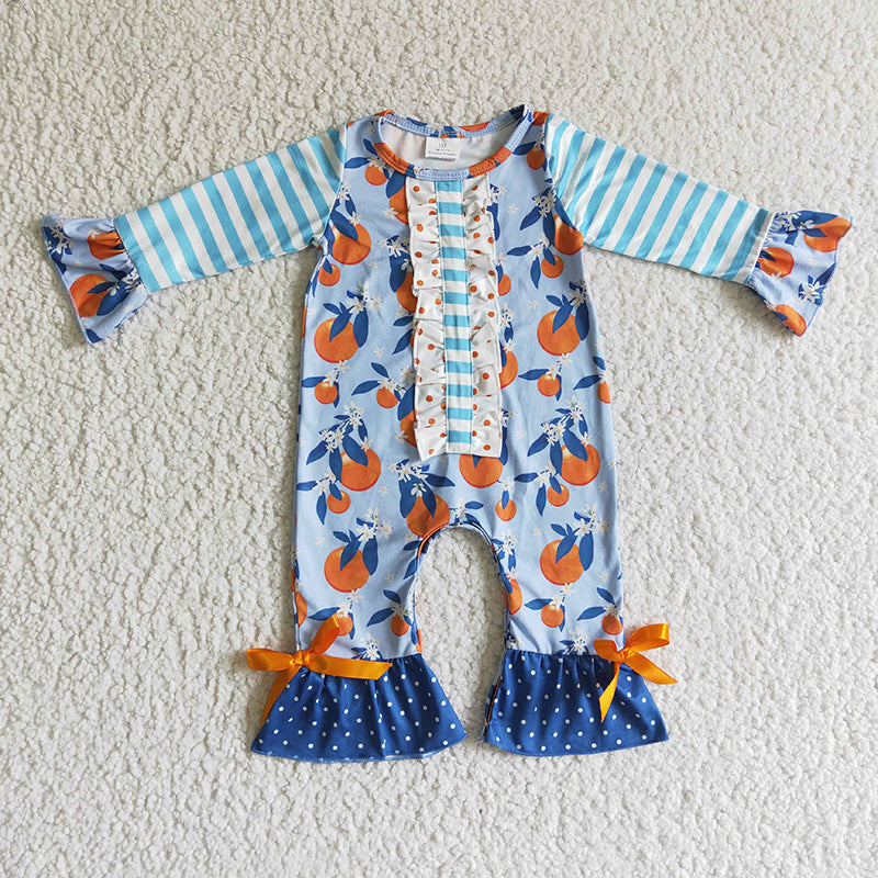 LR0172 Baby Girl Newborn Orange Romper