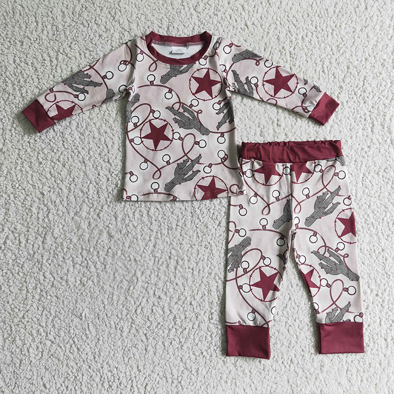 BLP0117 Western Cactus Baby Boy Kids Christmas Lights Pajamas Outfit
