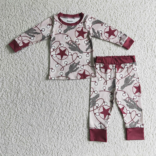 BLP0117 Western Cactus Baby Boy Kids Christmas Lights Pajamas Outfit
