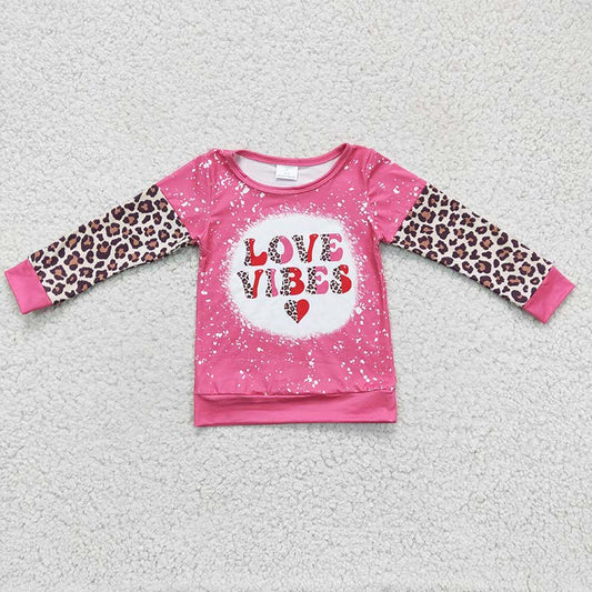 GT0071 Baby Girl Love Vibes Heart Leopard Valentine's Pink Shirt