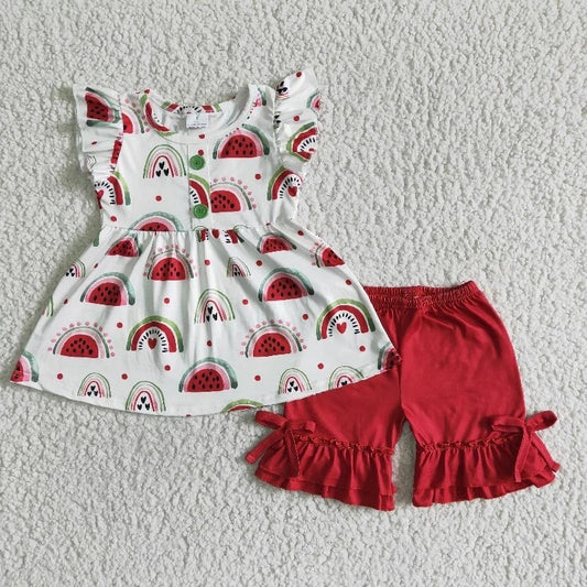 GSSO0005 Baby Girl Summer Watermelon Red Shorts Outfit