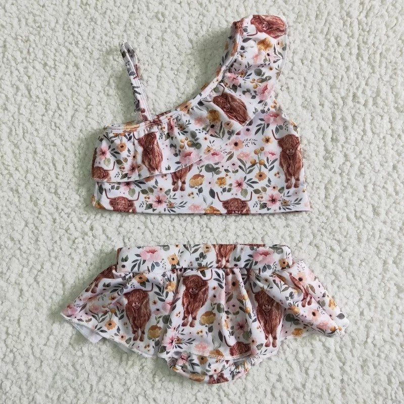 S0017 Western Flower Cow Summer Swimsuit Outfit