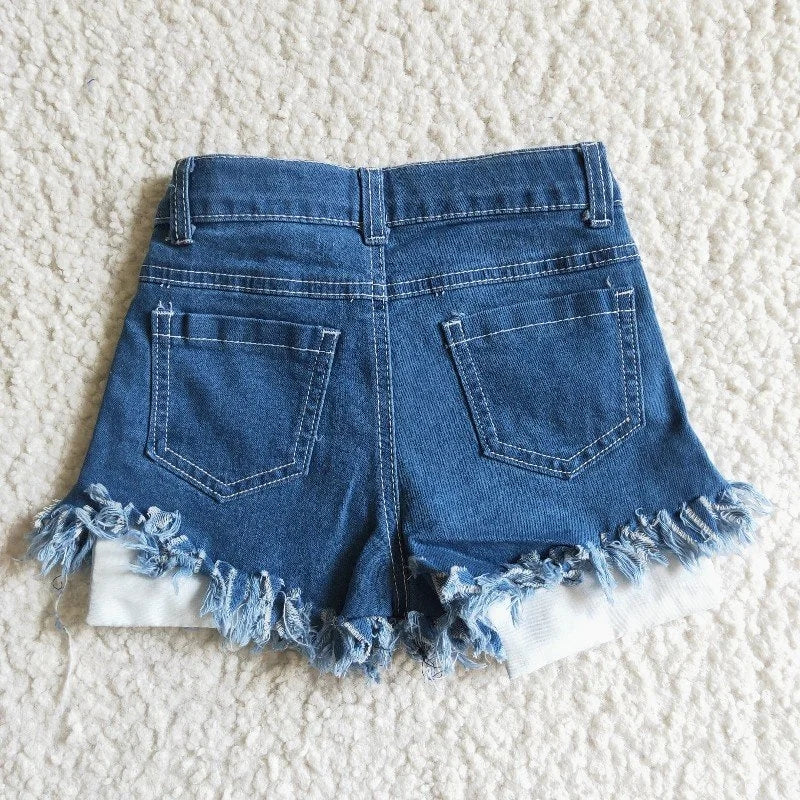 NC0003 Summer July 4th Baby Girl Star Stripe Denim Shorts