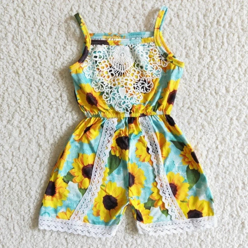 SR0001 Yellow Sunflower Lace Tunic Jumpsuit