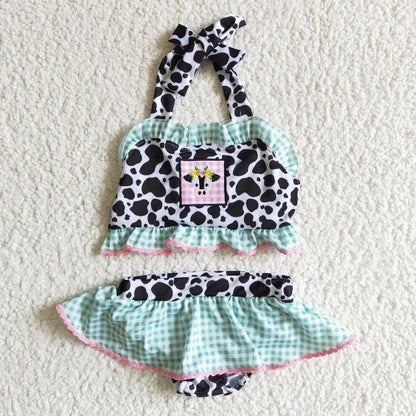 S0005 Summer Swimsuit Cow Embroidery Outfit