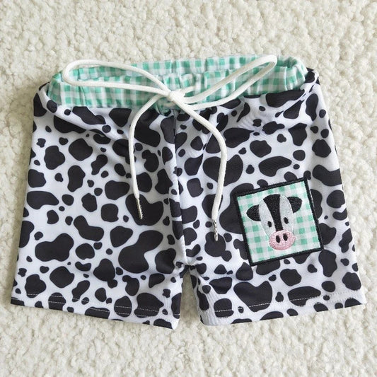 D14-4 Baby Boy Summer Swimsuit Cow Swim Trunks Embroidery Shorts